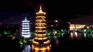 Video : China : Aerial scenes of YangShuo 阳朔 and GuiLin 桂林, GuangXi province