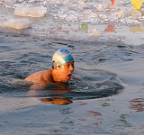 Ice swimming at HouHai Lake, Beijing